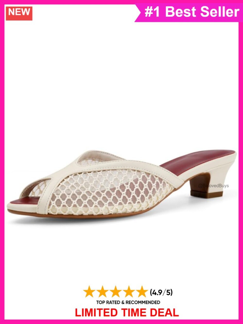 Women's Mesh Open Toe Mules Low Block Heel Slip On Slide Sandals